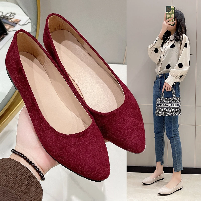 Women Faux Suede Boat Shoes Pointed Toe Slip on Loafers women loafers