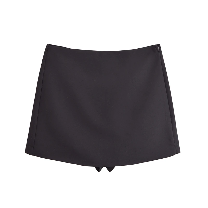 XNWMNZ 2024 Autumn New Woman's Casual Side Zipper Skirt Pants High Waist Hipster Woman Short Bottoms Ruffles Regular Fit Shorts