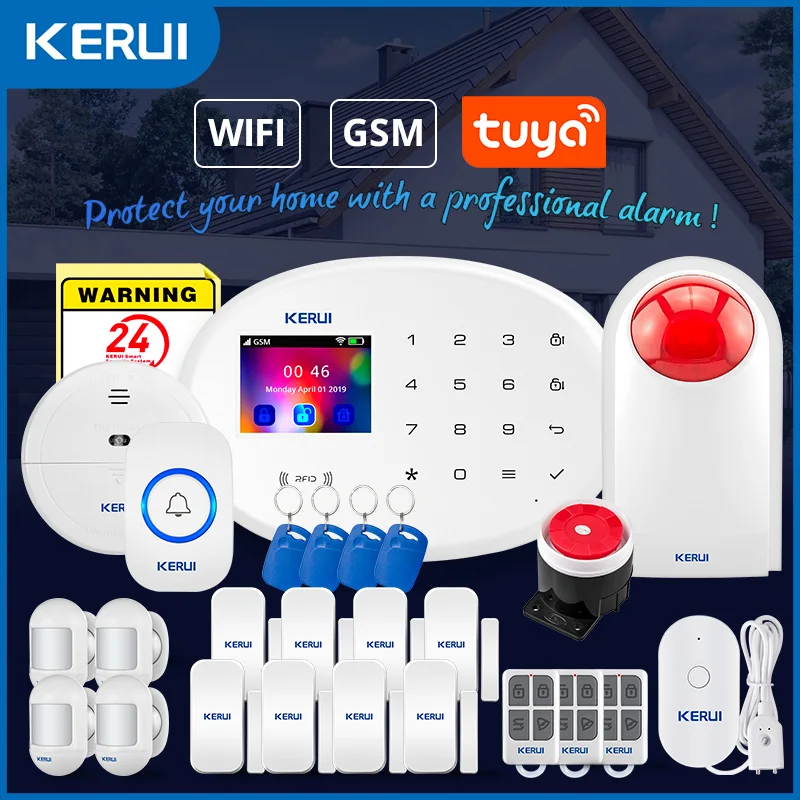 KERUI Home Alarm System With Doorbell Button  Doorbell and SOS Function WiFi GSM Alarm System for House Burglar Wireless W202