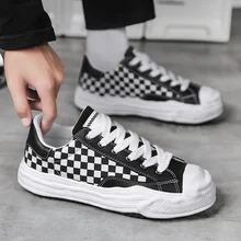 

Men Light Breathable Retro Designer checkered Sneakers Comfortable Non-slip Man trendy Casual Elastic Band canvas Board Shoes