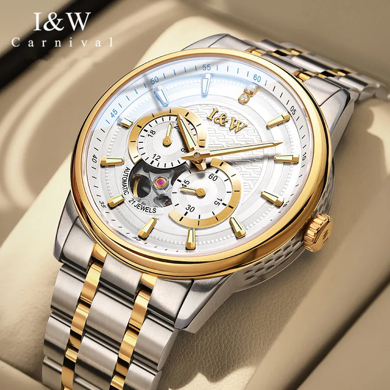 

Luxury Brand Switzerland I&W CARNIVAL MIYOTA Automatic Mechanical Sapphire Men's Watches Waterproof Diamond Luminous Hands C627