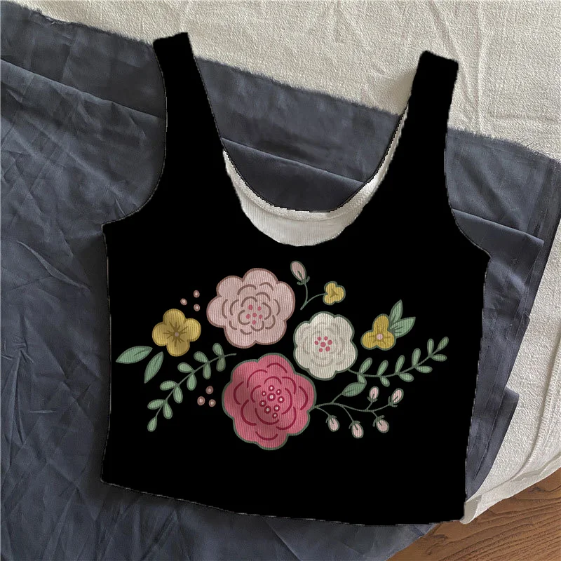 

Укороченные топы без рукавов с цветами и травой, одежда y2k, топ, уличная одежда, эластичные короткие майки с растениями, сексуальные женские блузки