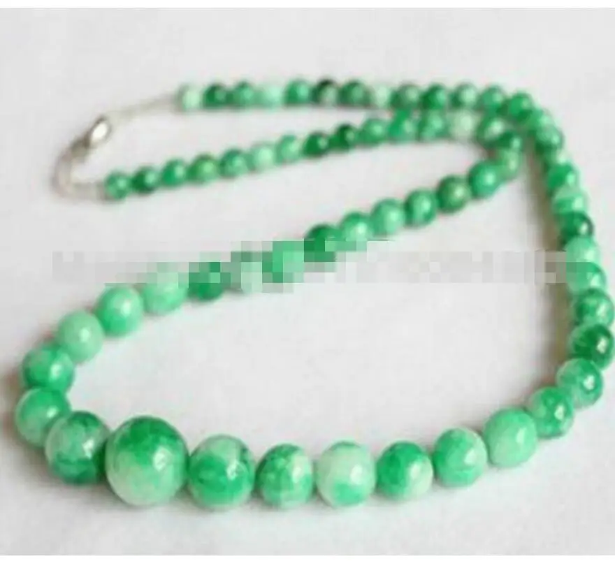 

6-14mm natural green white jade beads necklace 18 inches