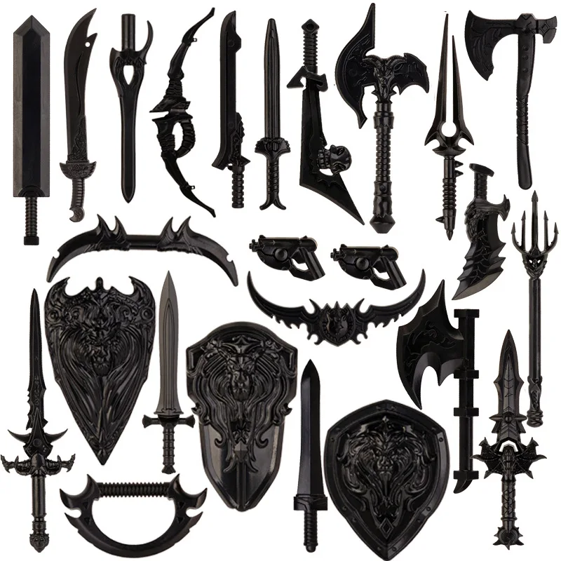 Medieval MOC Weapon Figure Accessories Bow Arrow Sword Shield Axe Hammer Spear Gun Trident Building Block Children Toy Gift K039 3