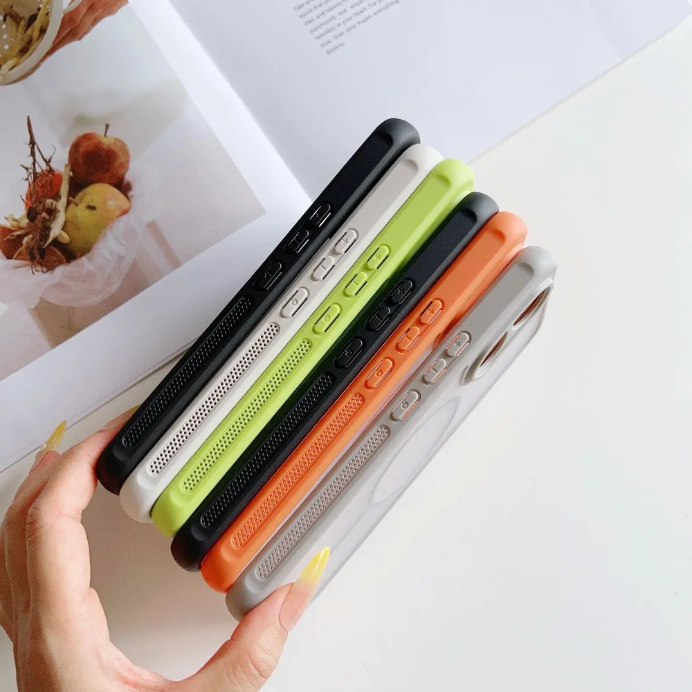 Candy Color Magnetic Phone Case with Anti-Shock Soft Edges and Matte Transparent Acrylic Back