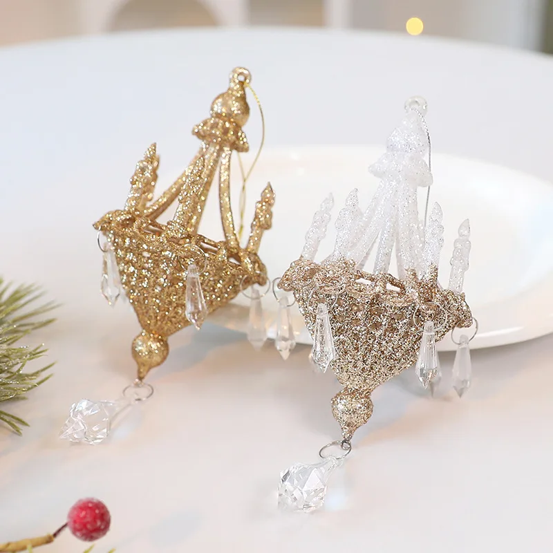 Glitter Christmas Crystal Chandelier Pendant Christmas Tree Hanging Ornaments 2025 Xmas Decor natal navidad adornos navideños
