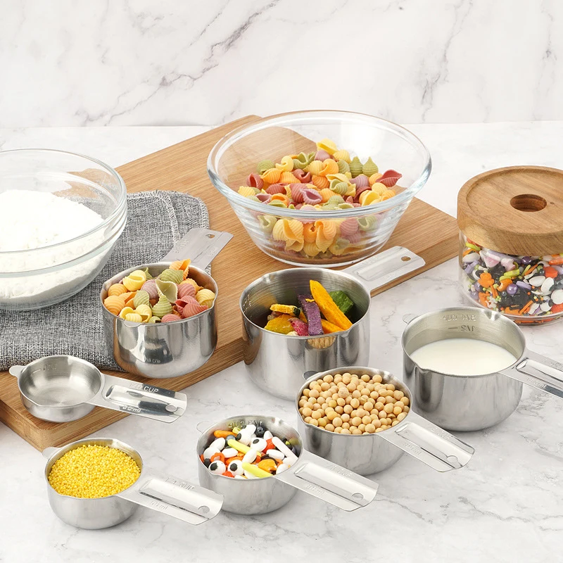 7Pcs/set Metal Stackable Kitchen Measuring Cup Sets For Dry And Liquid Ingredients