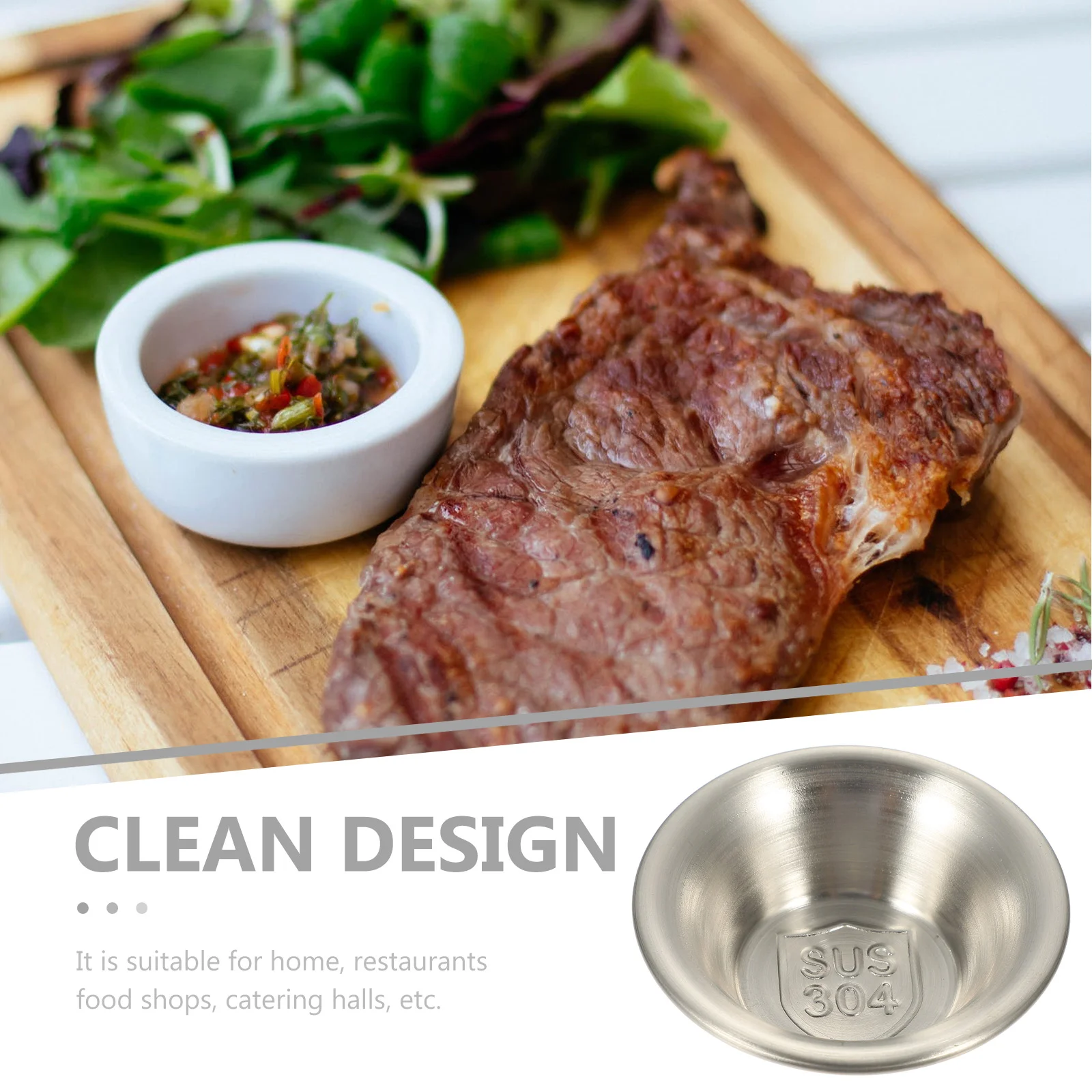 Stainless Ramekins 2 Pcs Steak Sauce Cups Horn Shaped Seasoning Restaurant Container