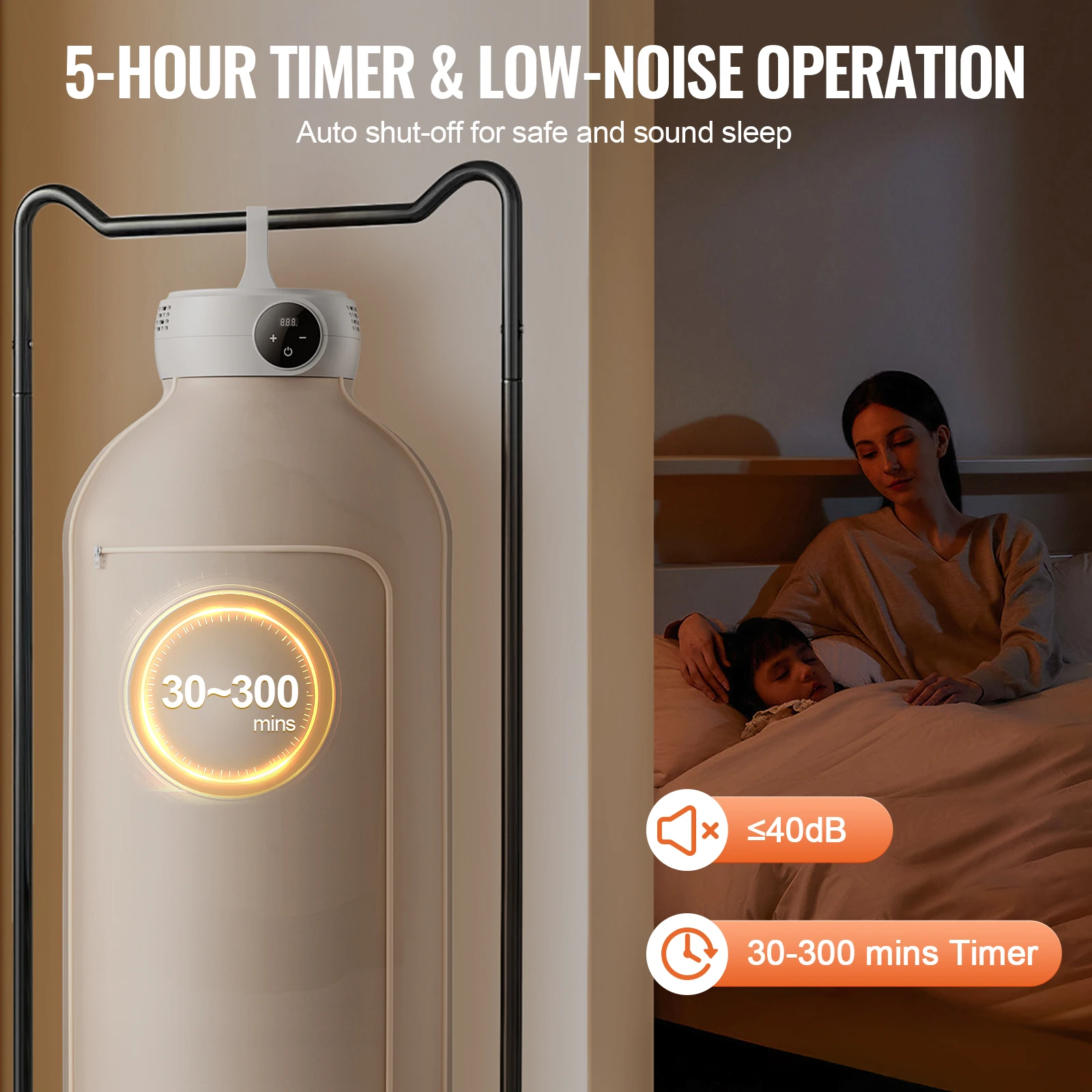 VEVOR Portable Clothes Dryer 600W Foldable with Dryer Bag 5-H Timer & LED Display for Apartments Dorms RVs or Hotels
