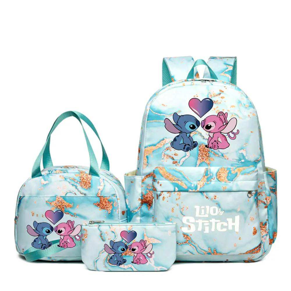 3Pcs/set Disney Lilo Stitch Colorful Backpack With Lunch Bag for Girl Boy Student Teenager Rucksack Women Casual School Bags Set 5