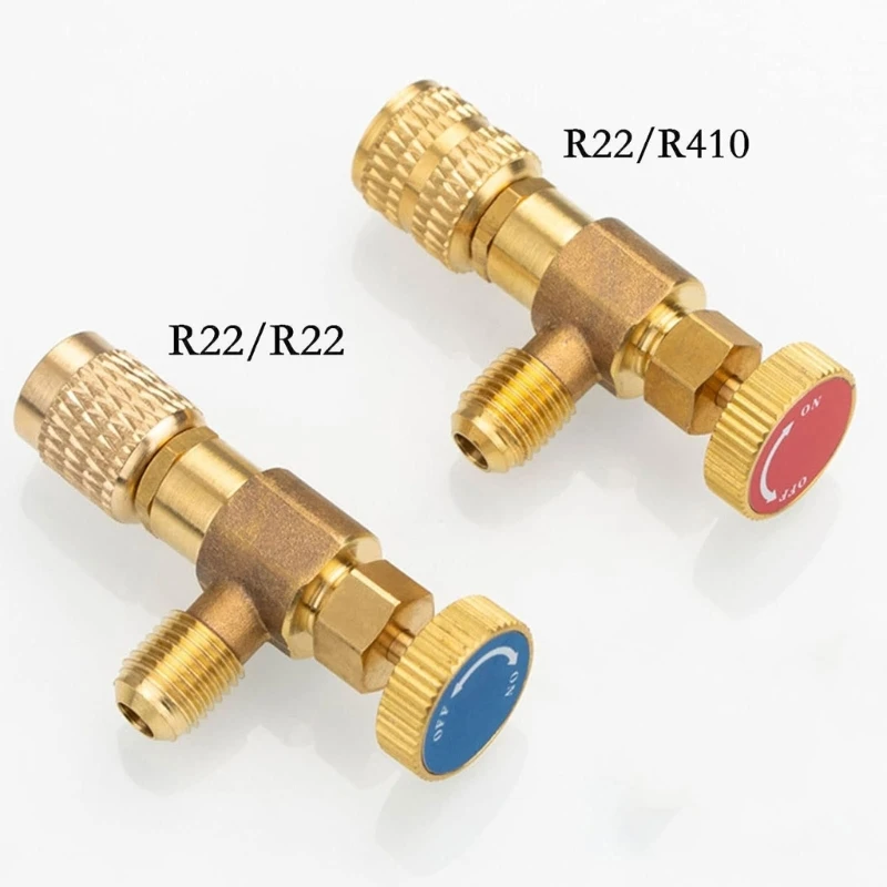 

2x R410 Refrigerant Charging Valves Brass Adapter Safety Control Valves
