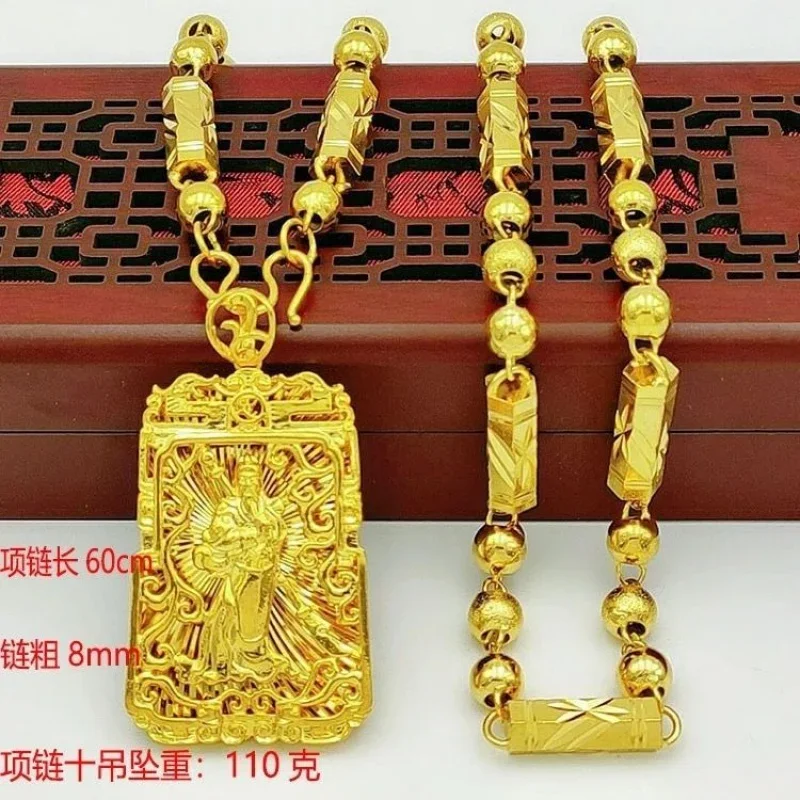 보스 체인 Guan Gong 긴 브랜드 펜던트 골드 999, 진짜 금 목걸이, 둥근 구슬, 18K 우월한 보석 선물, 남녀공용