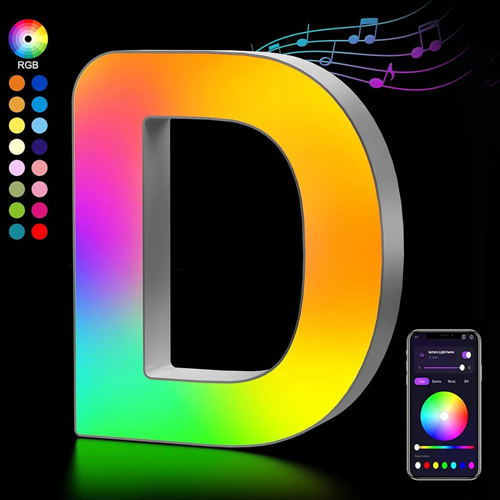 Customizable Smart LED Alphabet Night Lights - USB Powered Decorative Lamps with App-Controlled RGBW Colors and Music Sync