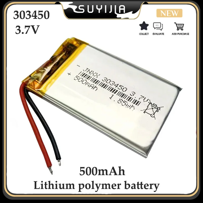 

303450 Lithium Battery 3.7V 500mAh Rechargeable Li-Polymer for MP3 GPS PSP Video Camera DVD MP4 MP5 Speaker Bluetooth Headphones