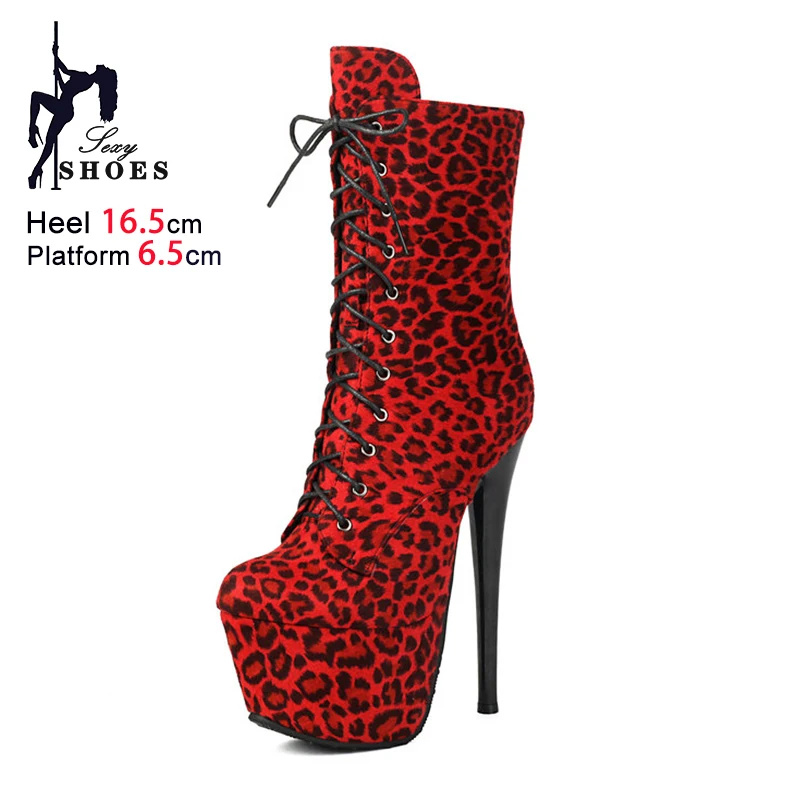 Europe and America Sexy Leopard Print Women Suede Ankle Boots 16.5CM Ultrahigh heels Nightclub T Show Shoes Platform Short Boots