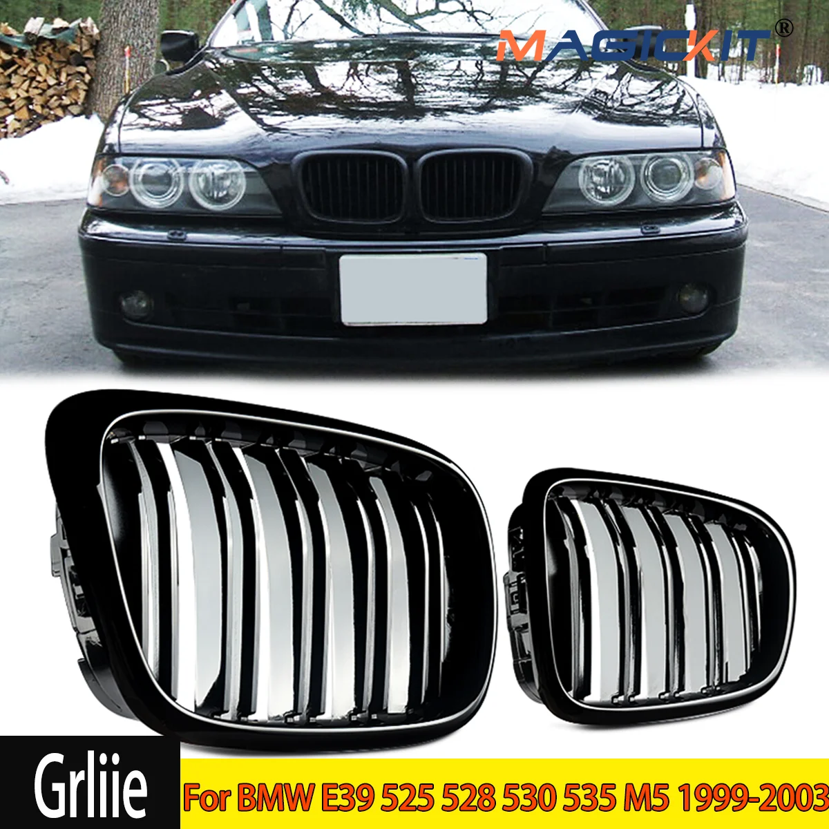 For BMW E39 M5 1999-2003 Gloss Black Front Kidney Grilles Grill CAR Accessories