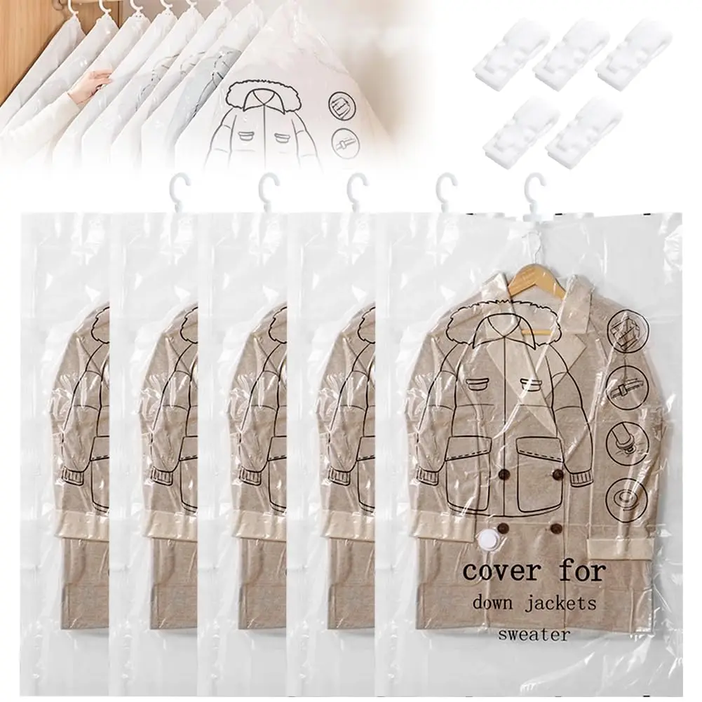 Hanging Vacuum Space Saver Bags Closet Organizer Storage Bags Vacuum Seal Clear Bags for Clothes Suits Dress Or Jacke