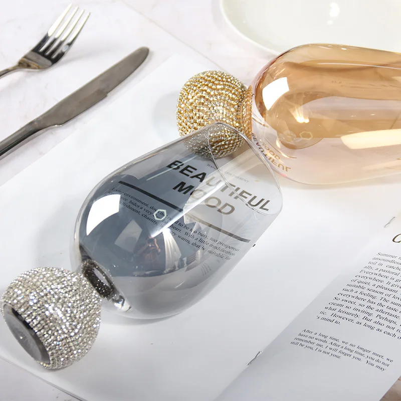 

Ins style diamond glass wrapped diamond crystal glass salad cup Champagne Cup ice cream cup diamond set spirits cup wine bottle