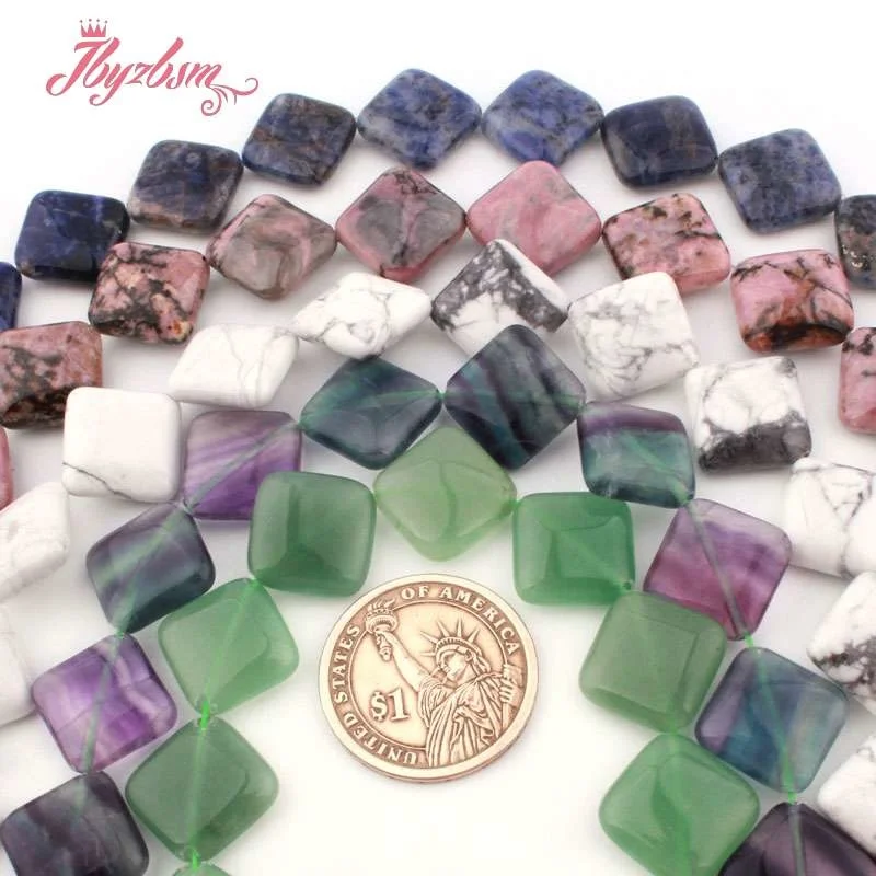 15mm Diagonal Square Fluorite Lapis Agates Jaspers Natural Stone Loose Beads for DIY Accessories Charms Jewelry Making 15