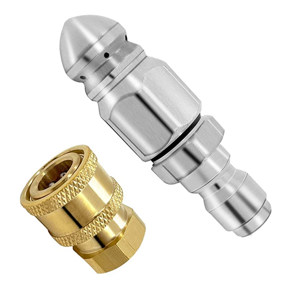 

2Pc 5000PSI Sewer Jet Nozzle with Pressure Washer Coupler Brass Fittings Quick Connector 1/4 Inch Connect to Female NPT