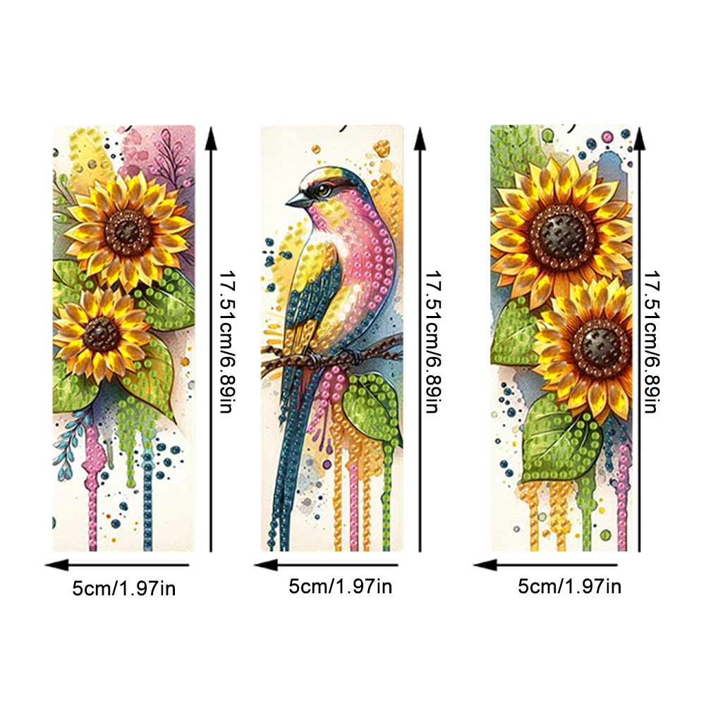 Special Shape Flower Diamond Bookmark 5D DIY Diamond Painting Kit 3Pcs