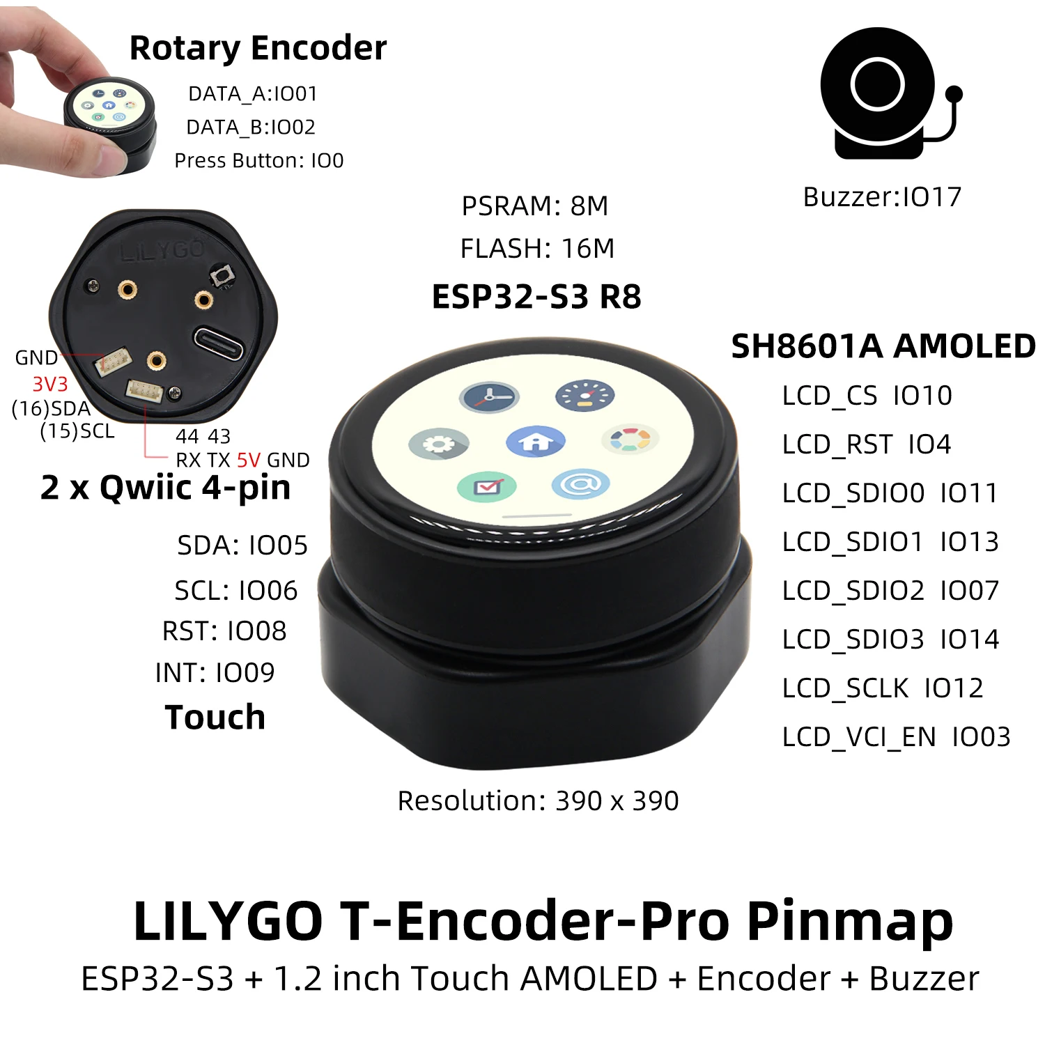 ® T-Encoder-Pro ESP32-S3 Rotary Encoder CHSC5816 ESP32-S3FN4R2 Circuit Board 1.2