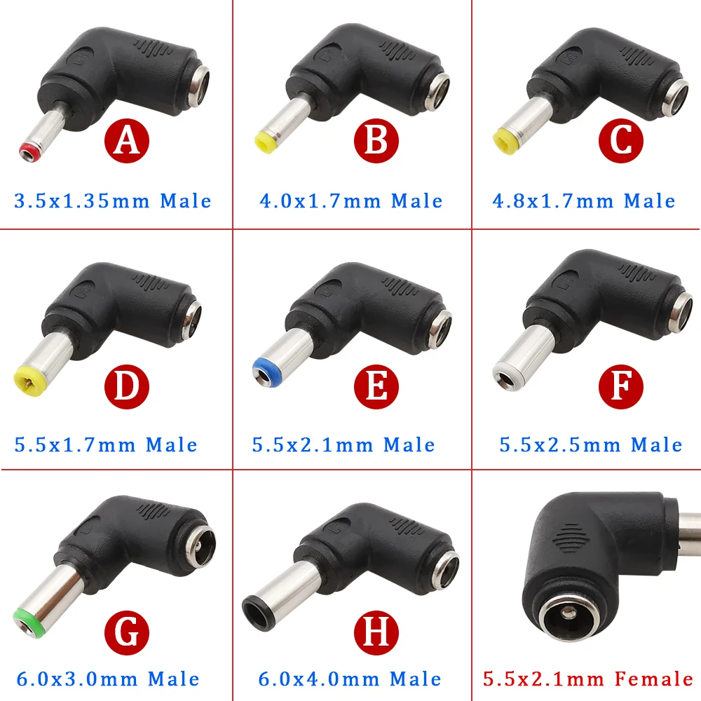 

DC Power 5.5x2.1mm Female To 6.0x4.4/6.3x3.0/5.5x2.5/5.5x1.7/4.8x1.7/4.0x1.7/3.5x1.35mm Male Plug Adapter Connector For Laptop
