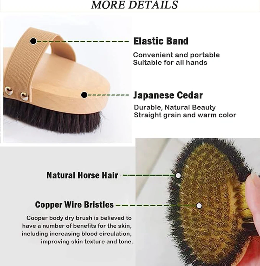 Natural Beech Bristle Brush Bath Brush Meridian Dredging Body Beech Wood Dry Brush Exfoliatin Massage Control Blood Circulation