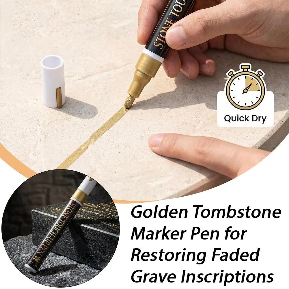 황금색 묘비 마커 펜, 퇴색된 묘비 문구 복원용, 방수 속건성 유성 페인트 마커, 묘비 마커