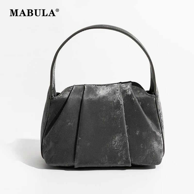 

MABULA Luxury Satchel Handbag Women's Cow Leather Clutch Pleated Chinese Purse Small Exquisite Designer Crossbody Cell Phone Bag