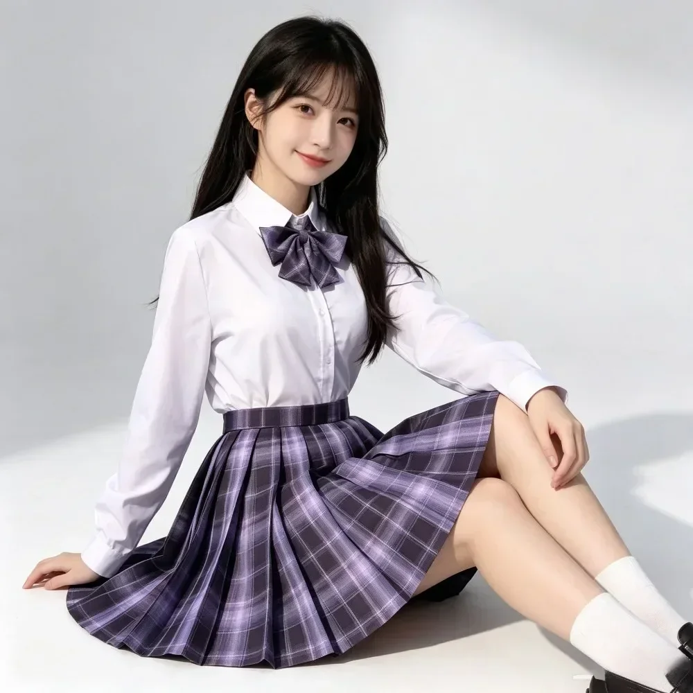 보라색 체크무늬 핏 JK 스커트 슈트, 여학생을 위한 클래식 아카데미 유니폼, 일상복 및 애니메이션 코스프레를 위한 다용도 캠퍼스 의상