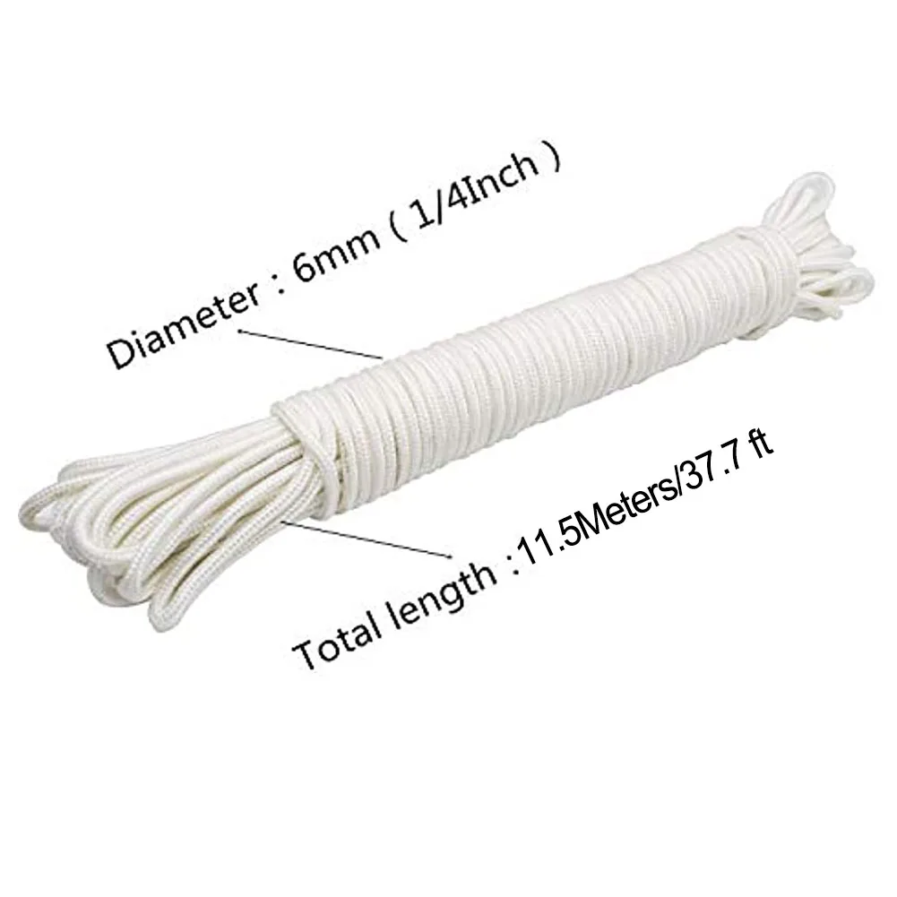 Flagpole Parts Braided Rope White With Hooks 38ft/11.5m Accessories Camping Clotheslines Festival For Boat Masts