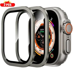 Premium Titanium Frame with Tempered Glass Screen Protector for Apple Watch Ultra 49mm - 2 Pack (Titanium 7 - Titanium)
