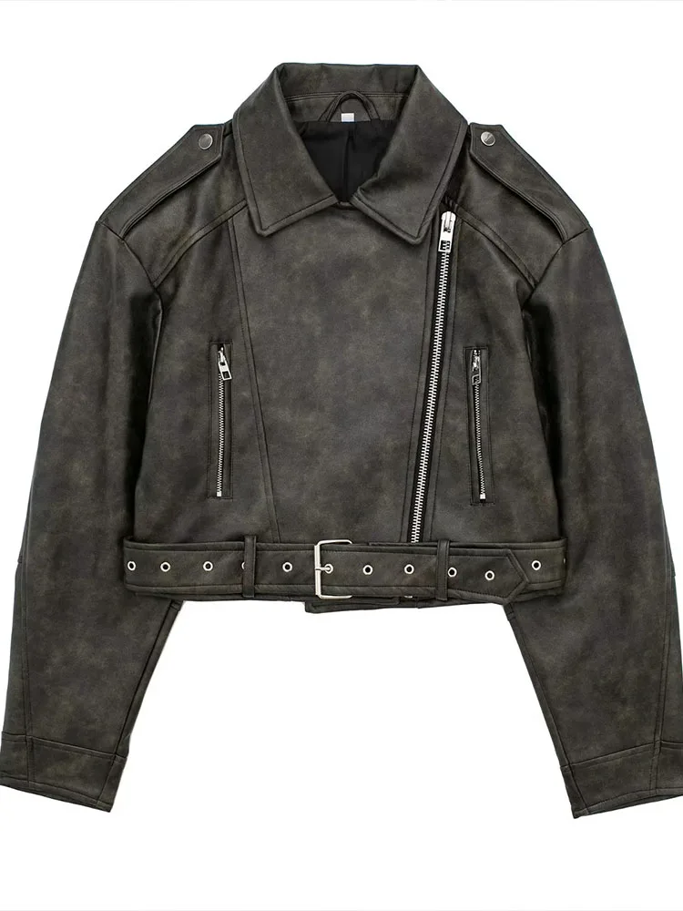 

Autumn new women's fashion in Europe and the United States casual with the trend of lapel long-sleeved imitation leather jacket