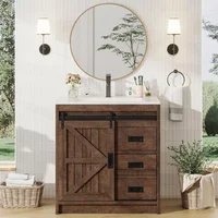 Farmhouse Bathroom Vanity with Sink Combo,Sliding Barn Door Bathroom Vanity Cabinet Set with Storage Drawers, Metal Handles 1
