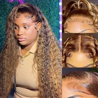 Mettre en évidence miel blond perruques cheveux humains crépus bouclés 13x6 Hd dentelle frontale perruque couleur vague d'eau bouclés cheveux humains perruques cheveux bruts 4