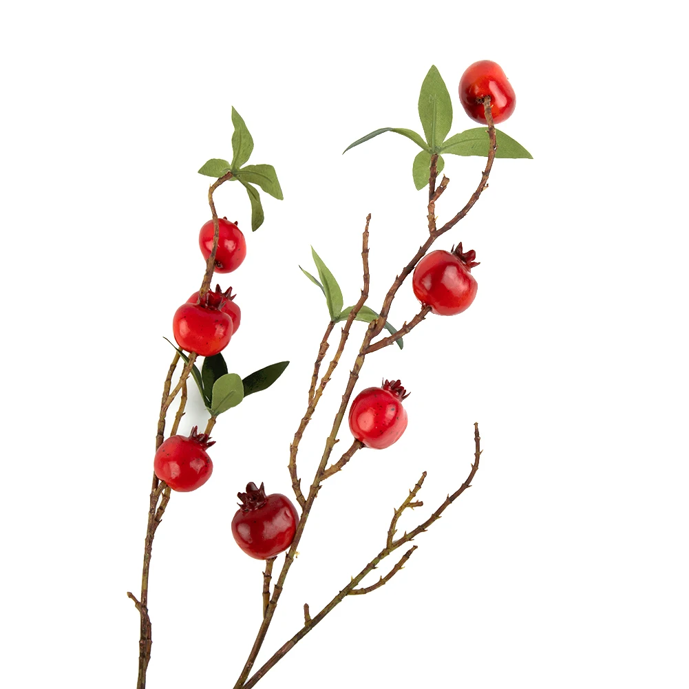 9 Heads Pomegranate Branch With Leaves Red Artificial Fruits Flowers For Wedding Party Tabel Decoration Home Birthday Decor artificial flowers artificial fruits and vegetables