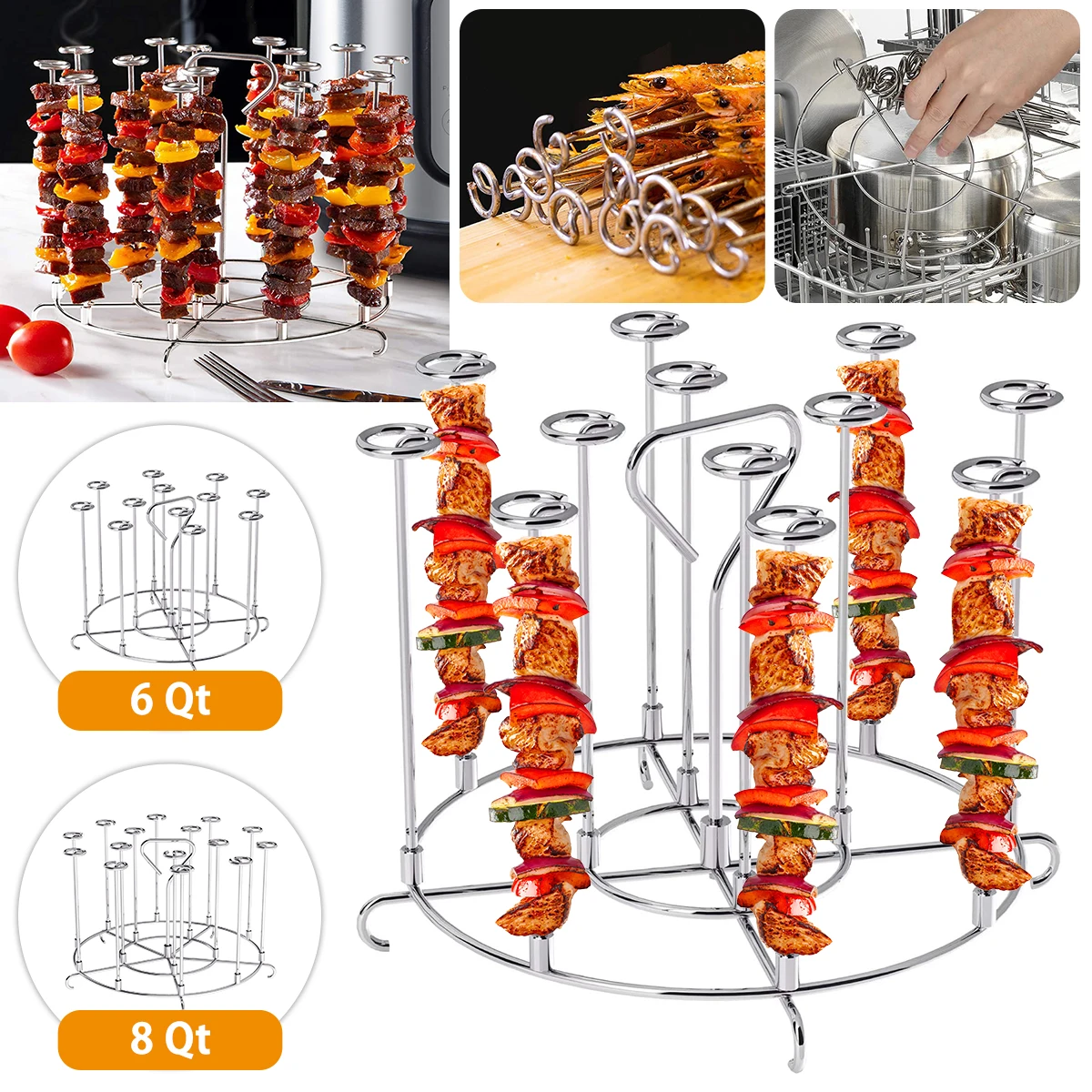 Air Fryer Skewer Stand air fryer skewer stand 6Qt 8Qt Compatible with Ninja Foodie Vertical Skewers Holder Grilling Kitchen Accessories