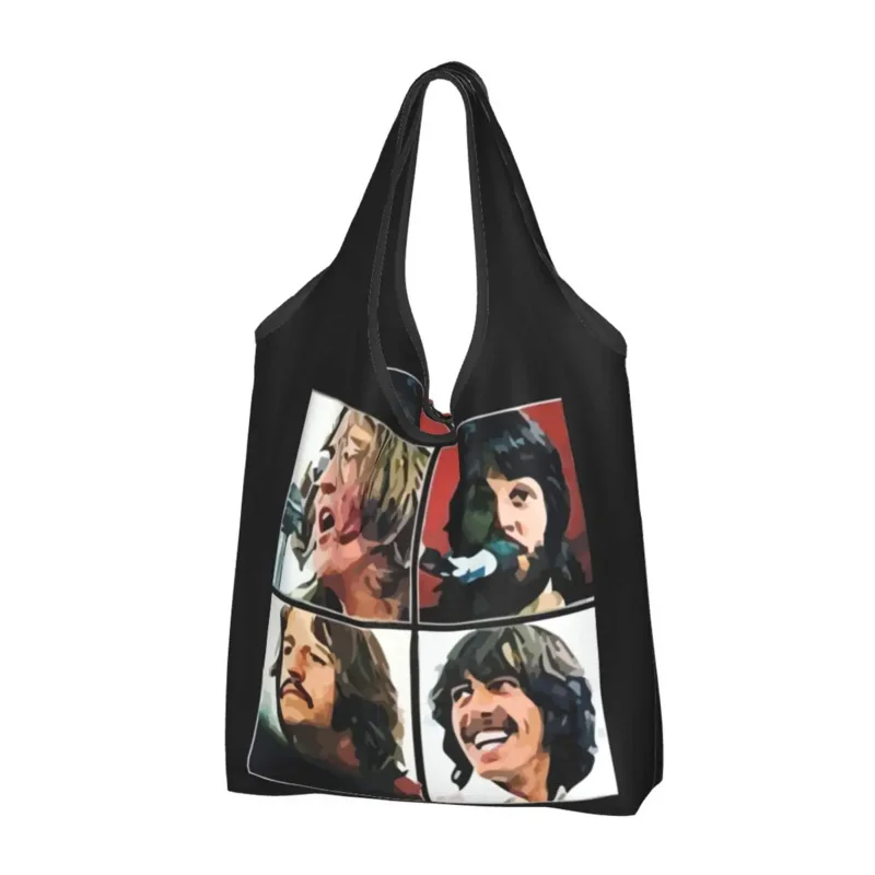 

Reusable The Beatle Memebers Art Grocery Bag Foldable Machine Washable Shopping Bag Large Eco Storage Bag Lightweight