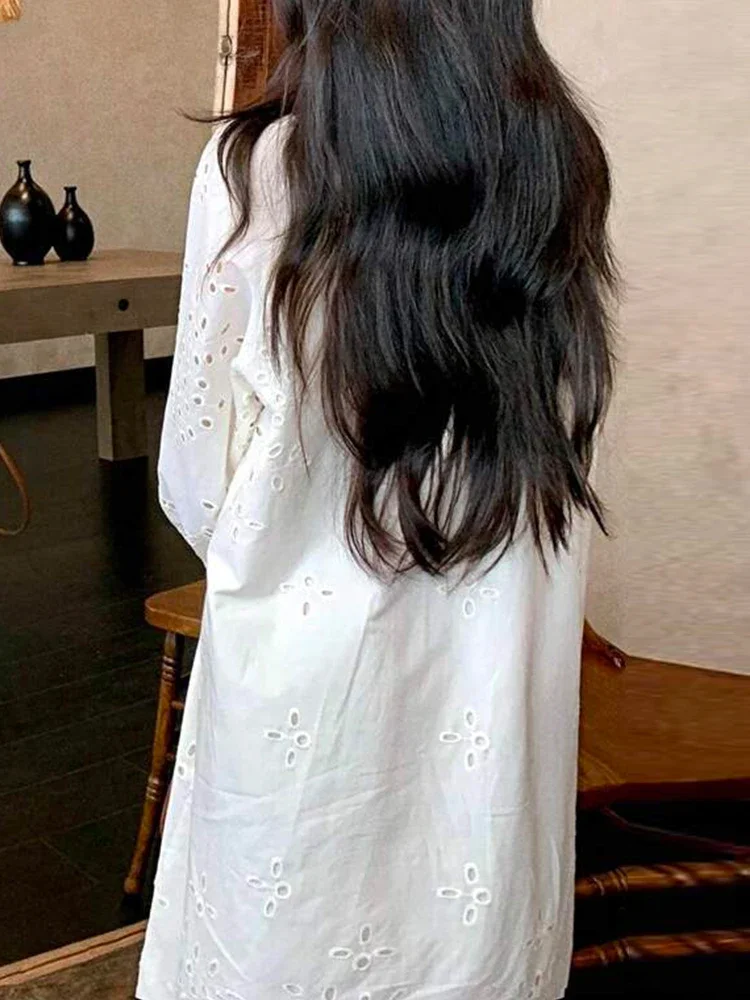 فستان نسائي من Rafiah Boutique بأكمام طويلة وطية صدر السترة مفرغ لفستان صيفي طويل مع أزياء أنيقة بلون متواضع