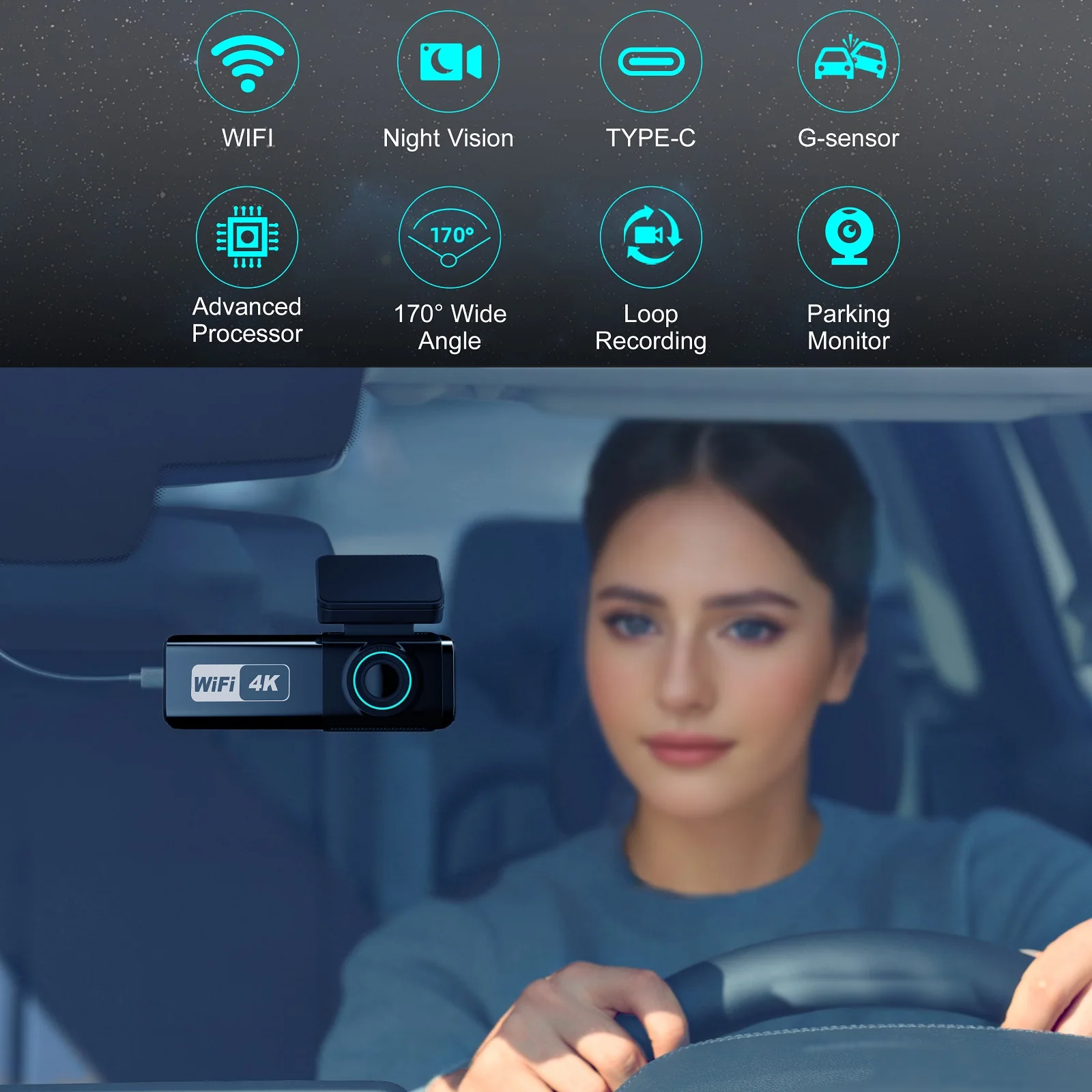 4K WIFI Dash Cam 2160P Car DVR Support front & rear lens Night Vision G-Sensor 24H Parking Monitor