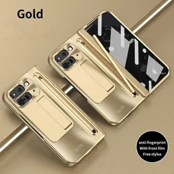 Premium Foldable Case with Matte Bracket, UV Plating & Kickstand - Includes Pen & Glass - Pixel 9 Pro Fold (Gold)