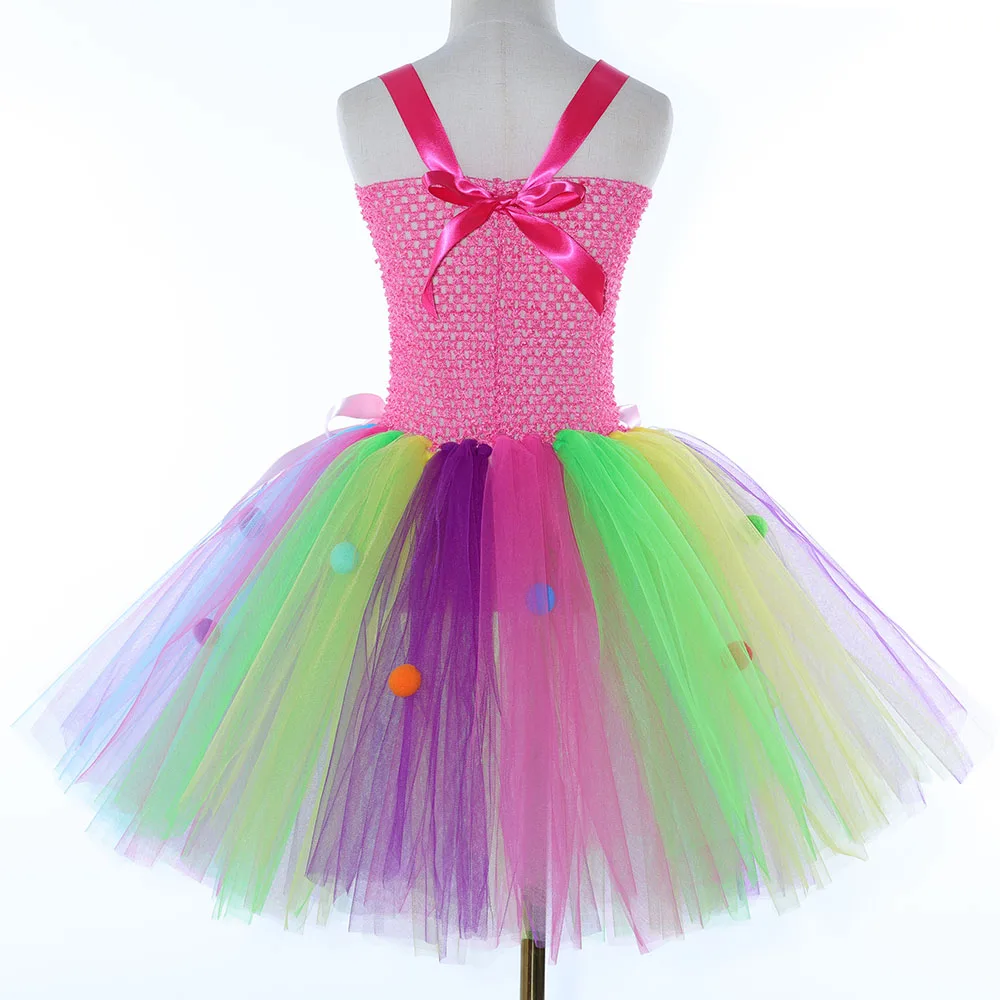 Girls Candyland Cupcake Costume Kids Rainbow Dessert Candy Cake Tutu Dress Toddler Girls Birthday Party Princess Dress Ball Gown