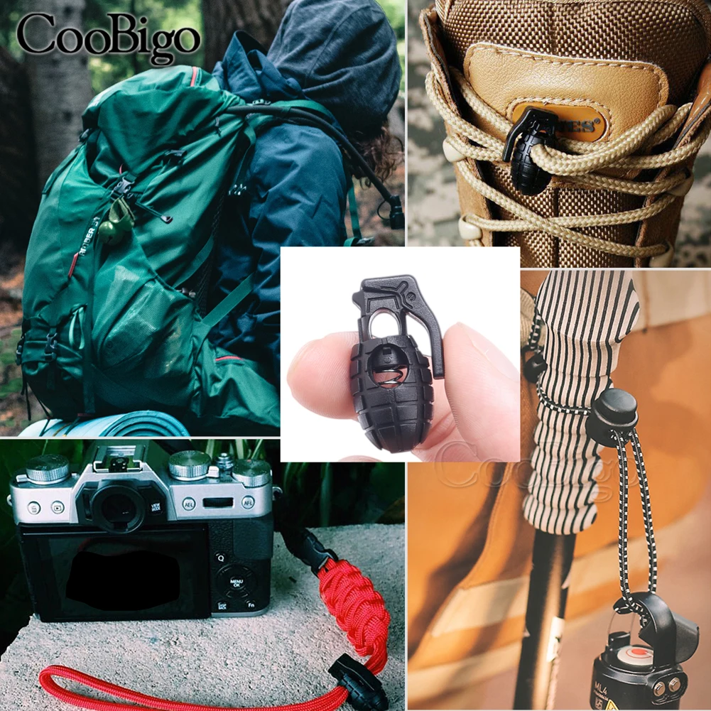 12pcs Plastic Spring Cord Lock Grenade Toggle Clip Stoppers For Drawstring Paracord Rope Shoelace Sportswear Bag DIY Accessories