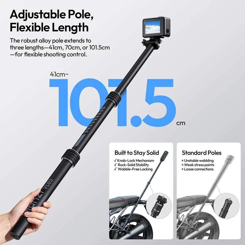 Ulanzi VL03 Motorcycle Invisible Selfie Stick Holder 360° Adjustable for Action Camera Outdoor Travel Livestreaming Vlog Shots - Ảnh 5