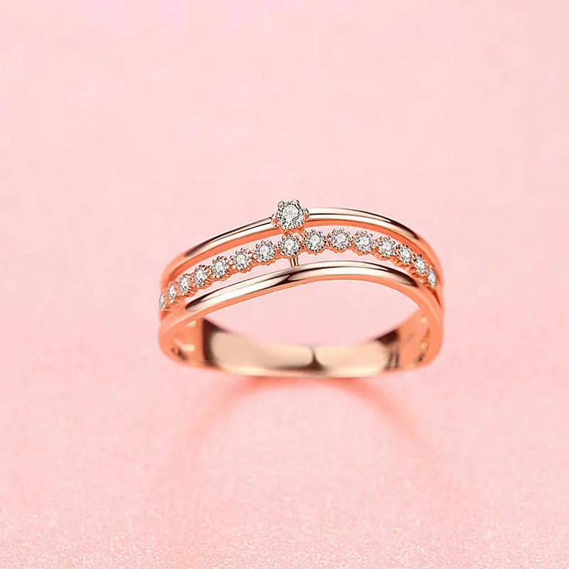

585 purple gold inlaid geometric crystal rings for women Adjustable14K rose gold fashion light luxury wedding jewelry gift