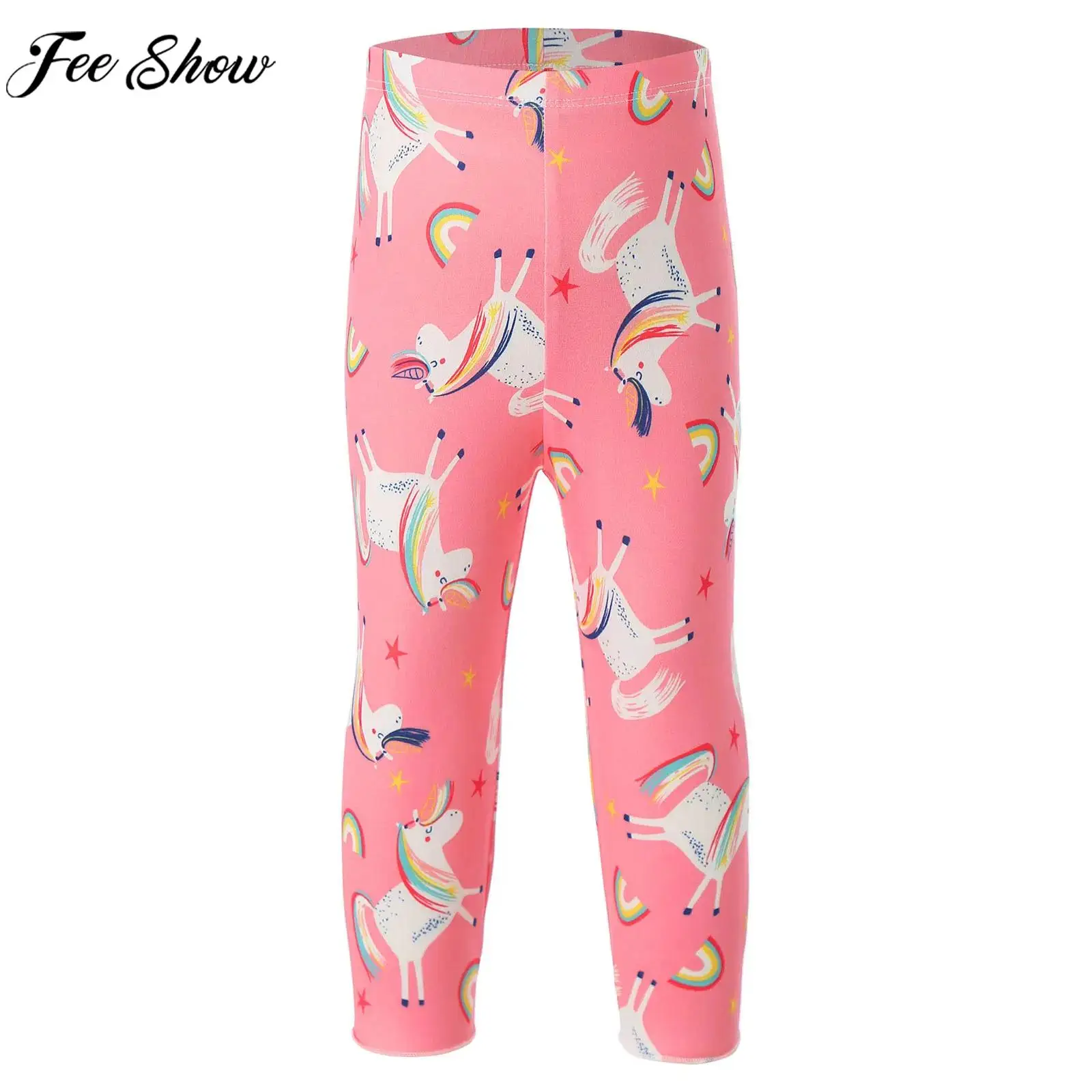 Little Girls Summer Casual Calf-Length Pants Colorful Cartoon Print Leggings Trouser for Sleepwear Homewear Daily School Holiday
