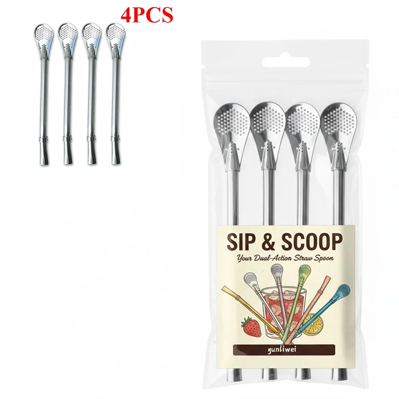 Eco-Friendly Reusable Stainless Steel Straw Spoon with Built-In Filter