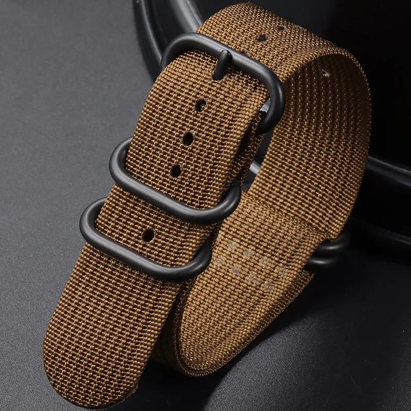 Nylon Braided Watch Bands with 5-Ring Buckle - Woven Canvas Strap Replacement