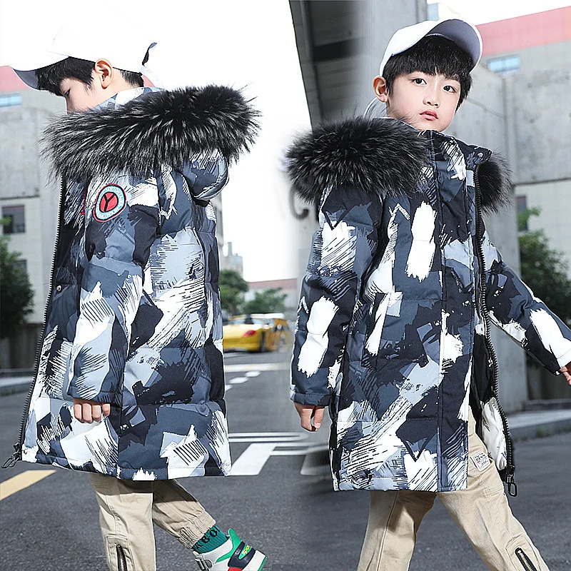 -30 Degree Russian Winter Down Jacket For Boy Waterproof Thicken Warm Boy Winter Coat 3-16 Years Teenage Parka Snowsuit